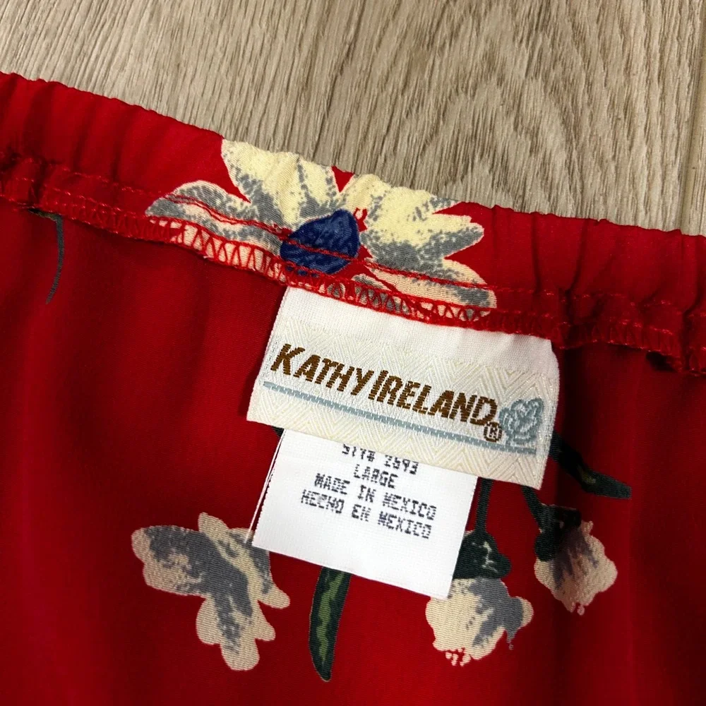 Kathy Ireland Vintage Red Floral Daisy Midi Skirt Womens Large 90s A-Line‎ 30